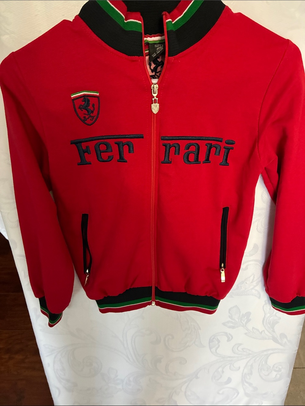 Ferrari Red Kids Zip-Up Jacket with Black & Green Trim